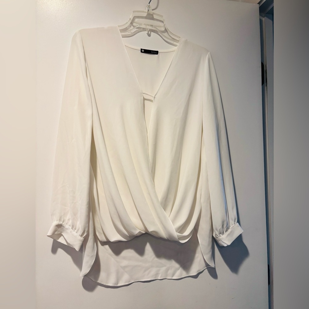 KRISA, Elegant Flowy White Blouse, Size Large